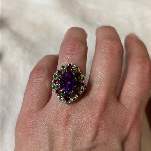 7.40 ctw Moroccan Amethyst Ring Garnet Peridot Rhodium over 925 Sterling Silver - Picture 3 of 5